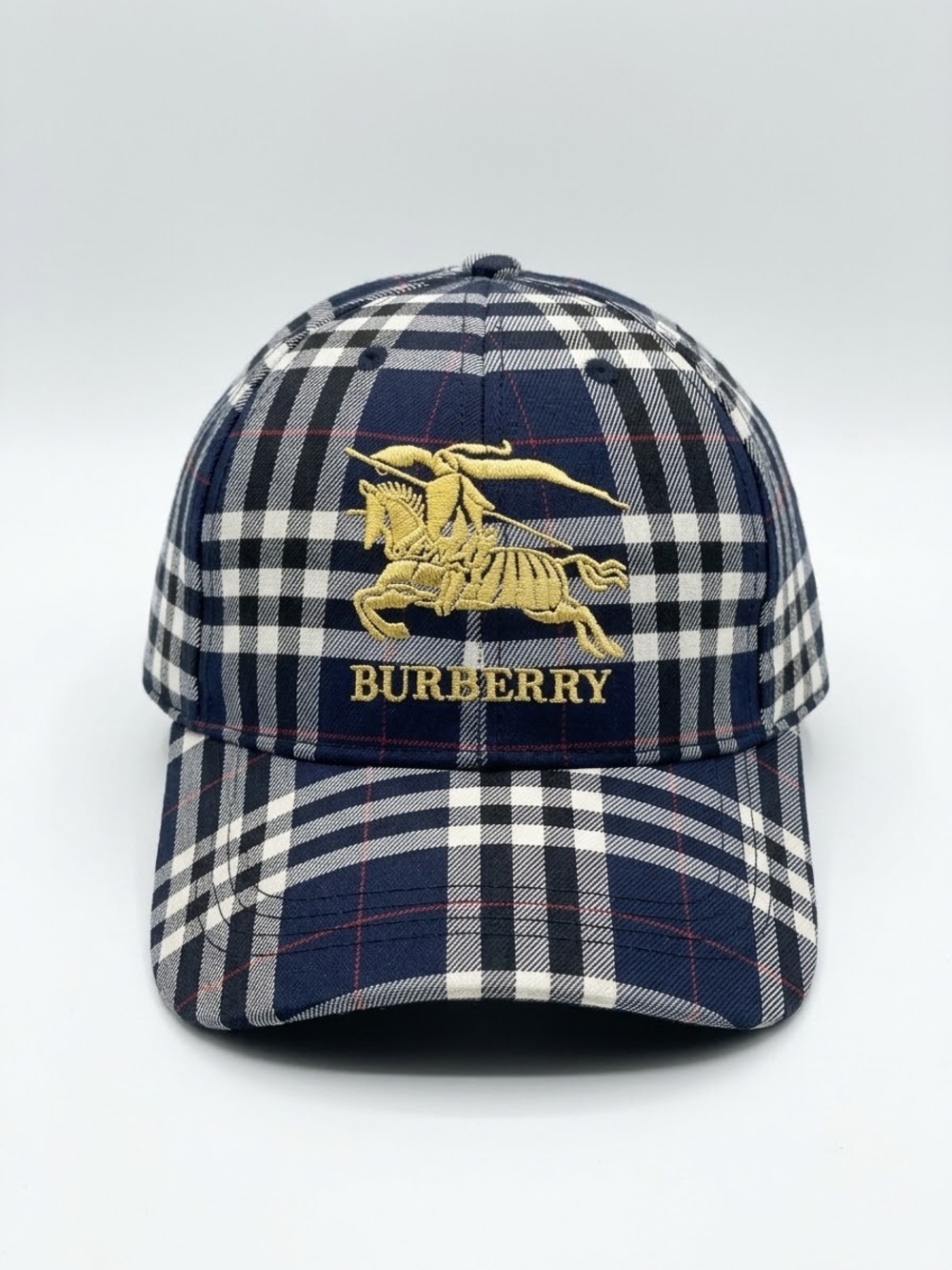 Brand NEW Navy Check Embroidered Logo Baseball Cap
